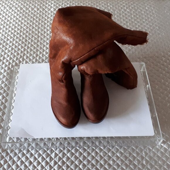 NWT MICHAEL Michael Kors brown distressed faux suede & faux fur lined long boots - Picture 9 of 15